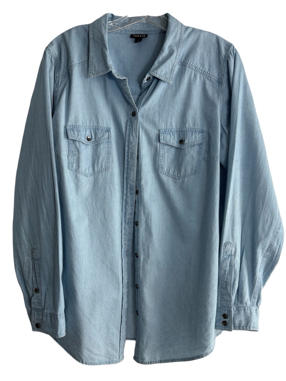 TORRID Star Print Chambray Denim Button-Down Shirt Size 1 (14) — REFINED FIT!!! - Picture 3 of 12